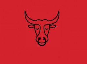 Cow head symbol on red background