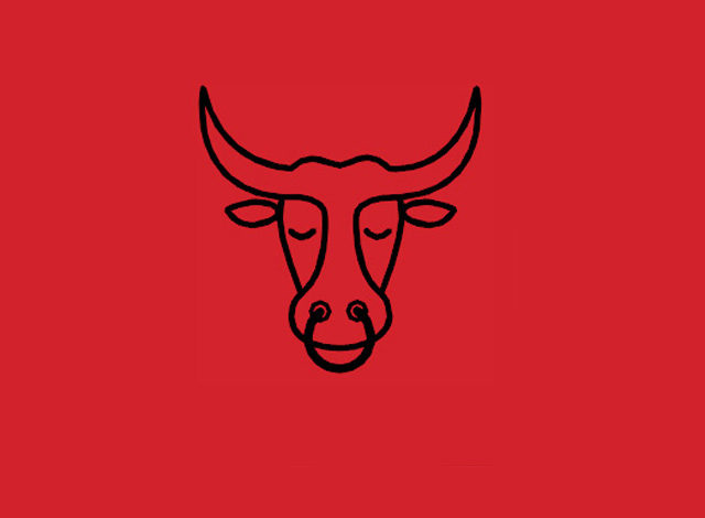Cow head symbol on red background