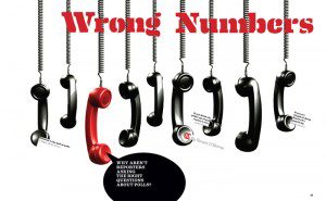 "Wrong Numbers" graphic with hands on cords hanging