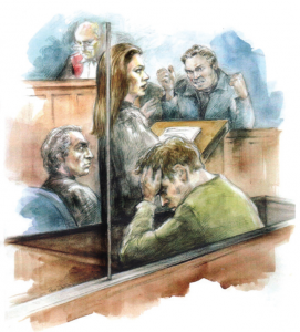Illustration of people in court