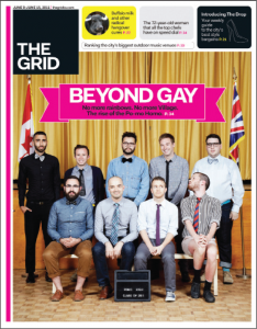The Grid: Beyond Gay with 9 men posing like a school photo