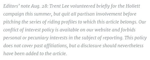 The disclaimer added to the riding profile after the writer's affiliations were discovered by Ricochet editors. 