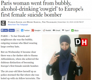 A screenshot of a National Post article using a photo mistakenly captioned as Hasna Aitboulahcen