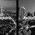 A split screen with one side showing the skyline of Paris with #prayforparis imprinted on it. The other side shows the Beirut skyline with #prayforbeirut