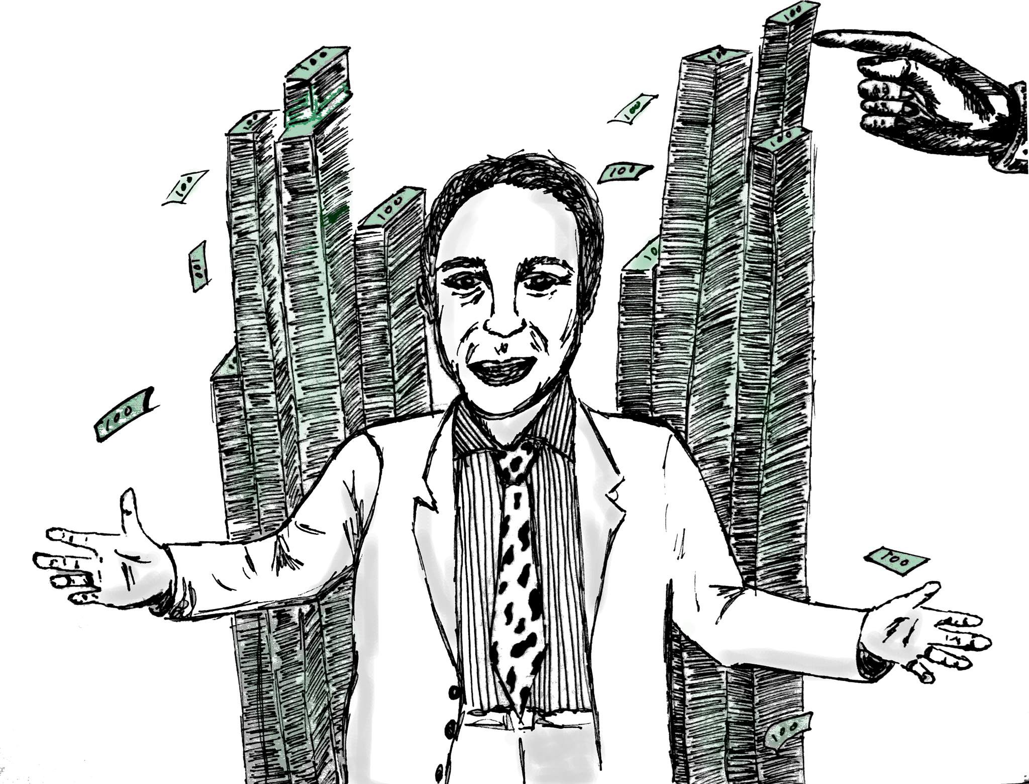 Illustration of man with stacks of money