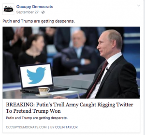 A screen shot of a fake Facebook news article. 