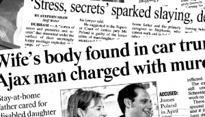 Newspaper headlines on the case of James Poland murdering wife Andrea Schneider
