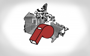 Outline of Canada with illustrated whistle on top
