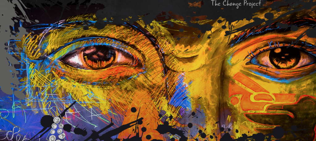 Colourful artwork of eyes and part of face and "The Change Project"