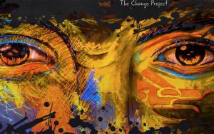 Colourful artwork of eyes and part of face and "The Change Project"