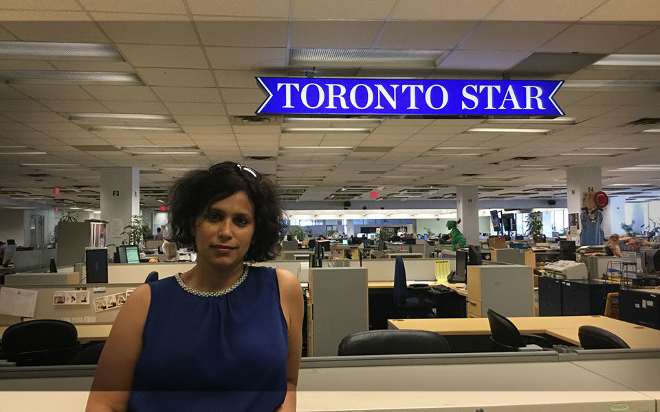 Shree Paradkar in front of Toronto Star sign