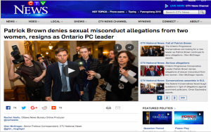 A screenshot of CTV's story about sexual assault allegations against Patrick Brown, which touched off a series of resignations and firings in January. (Screenshot/CTV News)