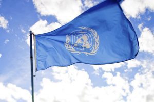 UN flag blowing in the wind