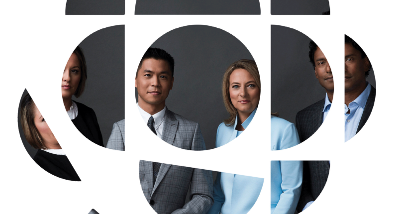 CBC logo with the faces of four reporters in it