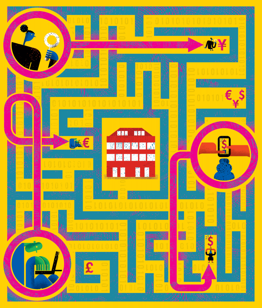 Illustration of a maze showing various points on the map